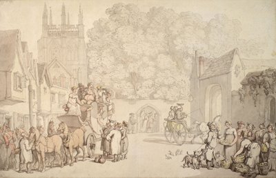 مدرب يستعد لمغادرة بوابة كانتربري ، كنيسة المسيح ، أكسفورد ، c.1810-15 بواسطة توماس رولاندسون