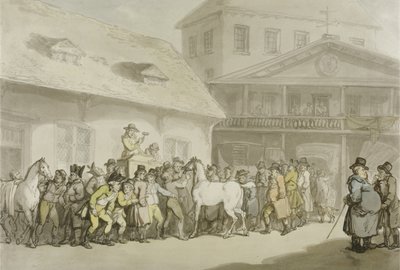 بيع الخيول في مستودع هوبكنز ، باربيكان ، حوالي 1798-1800 (قلم وحبر وألوان مائية على ورق) بواسطة توماس رولاندسون