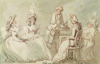 حفلة شاي (قلم وحبر وقلم رصاص ووزن على ورق مثبت على الحامل) (وجه من ٢٣٨٩٦٤) بواسطة توماس رولاندسون