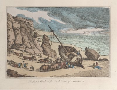 إزالة حطام على الساحل الشمالي لكورنوال ، من اسكتشات من الطبيعة ، ١٨٢٢ ، ١٨٢٢. بواسطة توماس رولاندسون