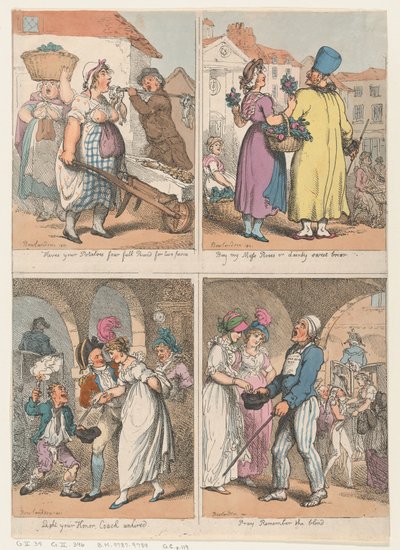 أربعة مشاهد من سلسلة Cries of London: ها هي البطاطس ... ، Buy my Moss ... ، 1 أغسطس 1801. بواسطة توماس رولاندسون