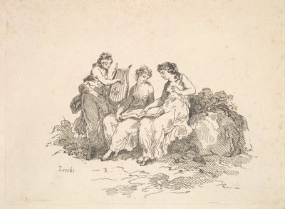 الانسجام - غناء حوريتين ، وآخر يلعب قيثارة ، 1784-88. بواسطة توماس رولاندسون