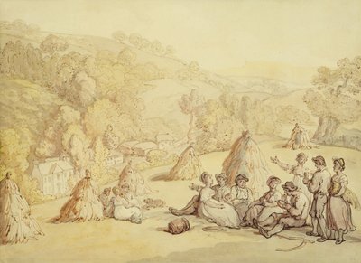 الحاصدون يستريحون في حقل ذرة ، حوالي 1805-10 (قلم وحبر مع غسل على الورق) بواسطة توماس رولاندسون