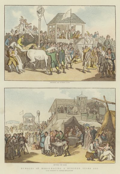 فكاهة سباق الخيل قبل مائة عام (chromolitho) بواسطة Thomas Rowlandson