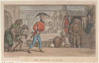 جوني نيوكوم سيضع في Stock ، من The Military Adventures of Johnny Newcome ، 1815. ، 1815. بواسطة توماس رولاندسون