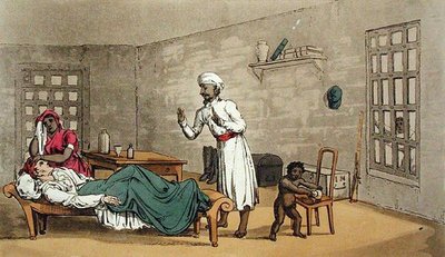 آخر زيارة من مساعد الطبيب من The Grand Master أو Adventures of Qui Hi؟ في هندوستان. A Hudibras Poem in Eight Cantos by Quiz '، بقلم ويليام كومب (1741-1823) نشره توماس تيج ، لندن بواسطة توماس رولاندسون