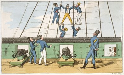 تم الاستيلاء عليها في لوحة تزوير ، لوحة من "مغامرات جوني نيوميك في البحرية" لجون ميتفورد (1782-1831) نقشها دبليو ريد ، 1818 بواسطة توماس رولاندسون