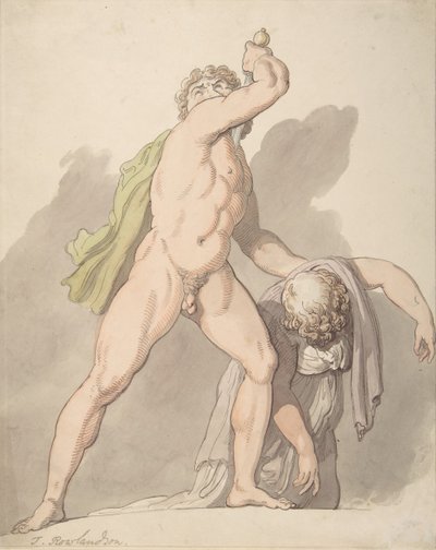 رجل عاري يقف يدعم أنثى Ludovisi Gaul المغمى عليها في أوفيزي ، 1780-1827. بواسطة توماس رولاندسون