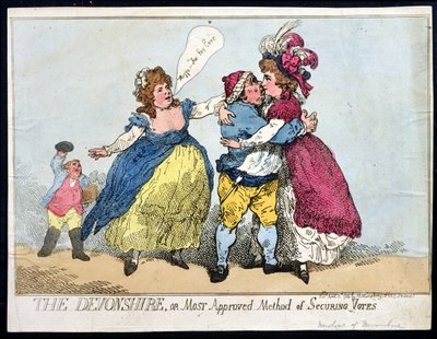 The Devonshire ، أو الطريقة الأكثر قبولًا لتأمين الأصوات ، التي نشرها ويليام همفري في عام 1784 (النقش الملون يدويًا) بواسطة توماس رولاندسون
