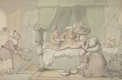 "الطبيب مصاب بكدمات شديدة لدرجة أن الحجامة تعتبر ضرورية" حوالي عام 1810 (ألوان مائية مع قلم وحبر على الورق) بواسطة توماس رولاندسون