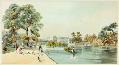 قصر باكنغهام من سانت جيمس بارك ، اللوحة 11 من المناظر الأصلية للندن كما هي بواسطة توماس شوتر بويز