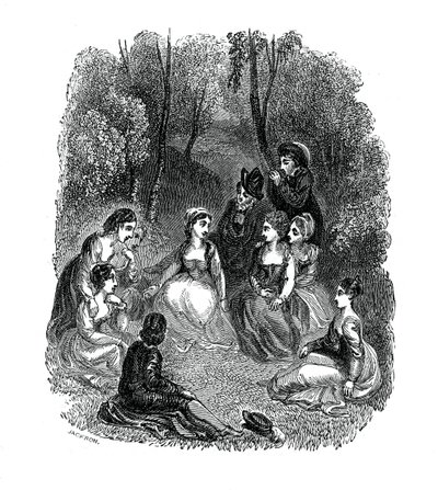 مشهد من مقدمة The Decameron بقلم جيوفاني بوكاتشيو ، 1833. بواسطة توماس ستوثارد