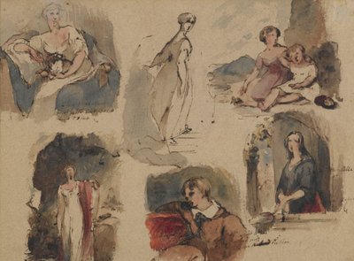 [بدون عنوان] (دراسات الشكل الستة) ، 1830s (حبر من الحديد الرمادي ومرحاض باللون البيج ، متوسط الوزن ، ورق قديم معتدل) (المستقيم) بواسطة توماس سولي