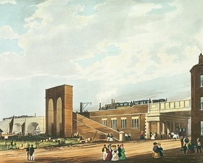 مدخل إلى مانشستر عبر واتر ستريت ، منقوش بواسطة هنري بيال (1795-1833) نشرته شركة أكرمان أوند ، 1831 (ألوان مائية) بواسطة توماس تالبوت بيري