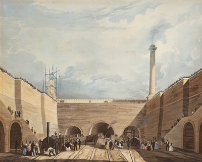 مدخل خط السكة الحديد في إيدج هيل ، ليفربول ، محفور بواسطة H. Pyall ، 1831 (النقش الملون باليد والخط المائي) بواسطة توماس تالبوت بيري