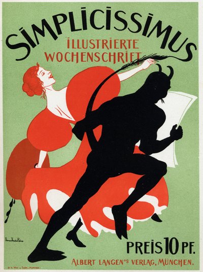 فن. الأدب. مجلة Simplicissimus. ملصق توماس ثيدور هاينه ، ألمانيا ، حوالي عام 1890 (ملصق) بواسطة توماس ثيودور هاينه