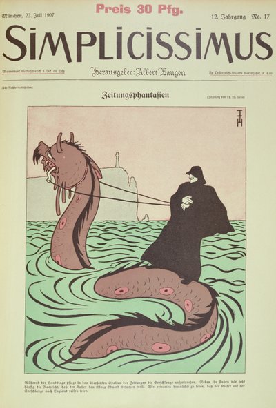 يركب القيصر ثعبان البحر إلى إنجلترا ، ويغطي الرسم التوضيحي من Simplicissimus بواسطة توماس ثيودور هاينه