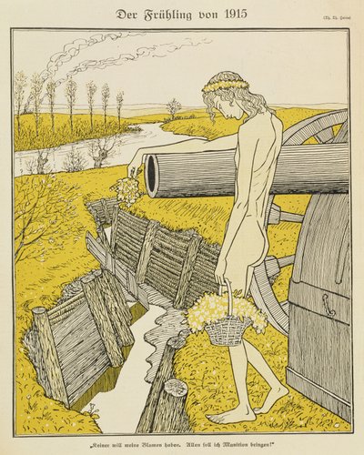 ربيع عام 1915 ، رسم توضيحي من مجلة ألمانية ، "Simplicissimus" ، حوالي عام 1915 (ليثو) بواسطة توماس ثيودور هاينه