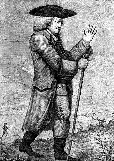 الدكتور جونسون في لباسه المتنقل ، كما هو موضح في جولة بوزويلز ، c1773 ، 1786 بواسطة توماس تروتر