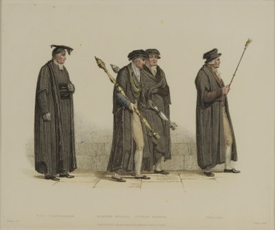 نائب المستشار ، Esquire Beadle ، Yeoman Beadle ، Verger ، محفور بواسطة J. Agar ، تم نشره في R.Eckermann&39;s History of Oxford ، 1813 (نقش يدوي) بواسطة توماس أوينز