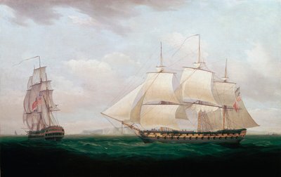 اثنان من Indiamen الشرقيين قبالة ساحل ، Thomas Whitcombe ، c1850 بواسطة توماس ويتكومب