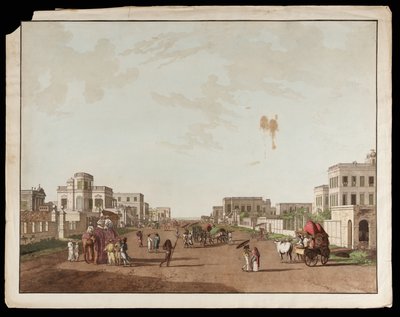 شارع دار المحكمة القديم الذي يتطلع إلى الجنوب من مناظر كلكتا بواسطة توماس وويليام دانييل