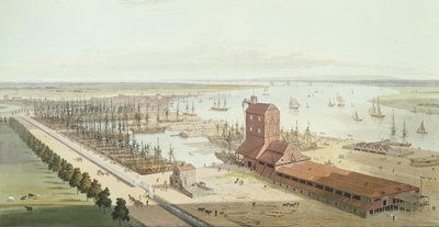 The Mast House and Brunswick Dock at Blackwell، 1803 (aquatint) بواسطة توماس وويليام دانييل