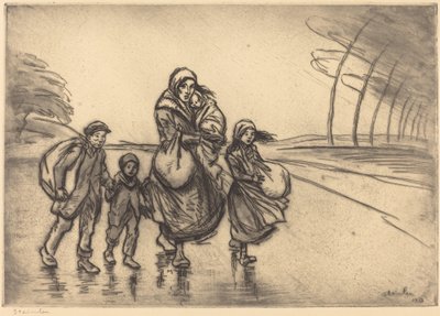 تحت المطر: الأم والأطفال ، 1915. بواسطة ثيوفيل الكسندر شتاينلين