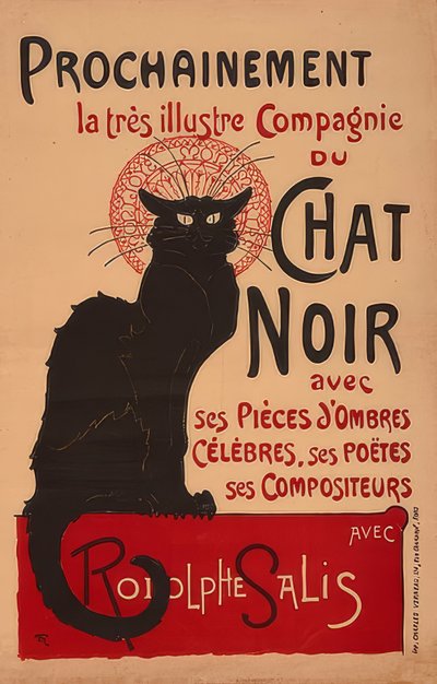 قريباً شركة Compagnie du Chat Noir الشهيرة مع رودولف ساليس (2. فاسونغ). فرانكريتش ، 1896 ، عفريت. تشارلز فيرنو ، باريس بواسطة ثيوفيل الكسندر شتاينلين