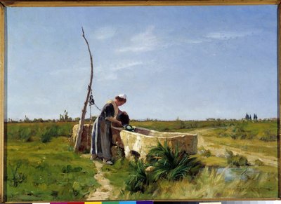 لوحة الفلاح والبئر لثيوفيل مايان (1860-1937) قاتمة. 46x56 سم. ذكر إلزامي: مجموعة مؤسسة بخصوص دي بروفانس مارسيليا د بواسطة ثيوفيل هنري مايان