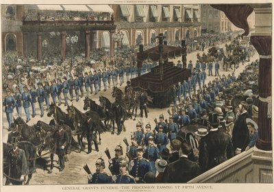 جنائز المنح العام - الموكب يمر الجادة الخامسة ، من حانة هاربرز ويكلي. 1885 بواسطة Thure de Thulstrup