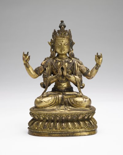 Sukhavati Avalokiteshvara ، أواخر القرن السابع عشر وأوائل القرن الثامن عشر (سبيكة نحاسية مُذهبة) بواسطة مدرسة التبت