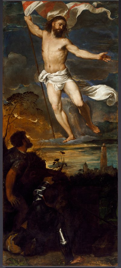 لوحة القيامة المركزية من متعدد افيرولدي. الرسم على الخشب بواسطة Tiziano Vecellio المسمى Titian (حوالي 1490-1576) القرن السادس عشر ، Brescia ، كنيسة القديسين Nazzaro و Celso بواسطة تيزيانو فيتشيلي