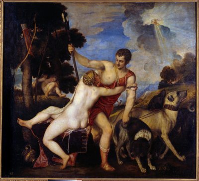 فينوس وأدونيس. لوحة تيزيانو فيسيليو قال تيتيان (1485-1576) بواسطة تيزيانو فيتشيلي