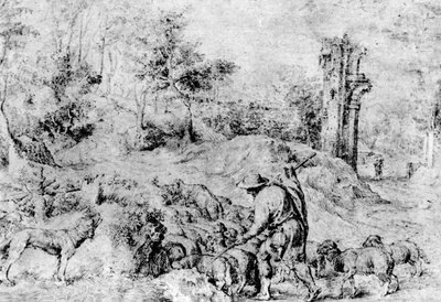 منظر طبيعي مع شيبرد وفلوك ، c1520 ، 1937 بواسطة تيزيانو فيتشيلي