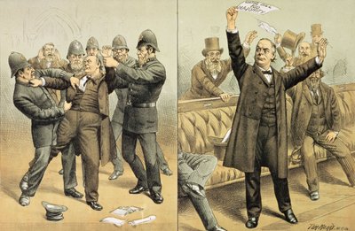 إقرار قانون بيل مائة صوت من "سانت" كارتون عرض مراجعة ستيفن ، 24 مارس 1888 بواسطة توم ميري