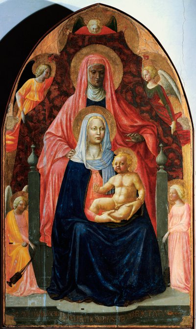 مادونا لديها طفل مع القديسة آن وخمسة ملائكة ديتريمب على خشب ماساتشيو (Tommaso di ser Giovanni di Mone Cassai) (1401-1428) 1424-1425 Dim. 175x103 cm Florence، Galleria degli Uffizi (Office) بواسطة توماسو ماساتشيو