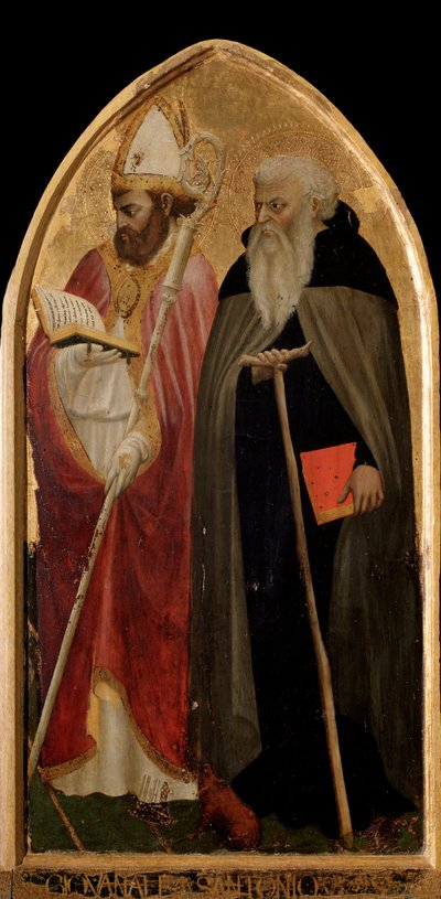 San Giovenale Triptych: right panel with Saint Anthony the Great and Saint Juvenal (Giovenale) - altarpiece بواسطة توماسو ماساتشيو