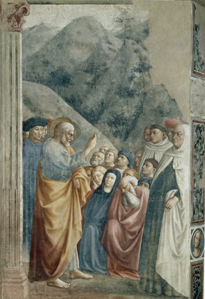 ذكر القديس بطرس - فريسكو بواسطة Tommaso di Cristoforo Fini dit Masolino da Panicale (1383-حوالي 1440) ، 255x162 سم ​​، حوالي 1425. فلورنسا ، كنيسة سانتا ماريا ديل كارمين ، كنيسة برانكشي بواسطة توماسو ماسولينو دا بانيكال