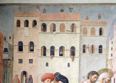 القديس بطرس شفاء المشل ورفع تابيثا تفاصيل العمارة الخلفية ، ج 1427 فريسكو انظر أيضا 57195 بواسطة توماسو ماسولينو دا بانيكال