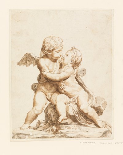 رسم، كيوبيدان يقبلان بعضهما البعض، 1750-90 بواسطة توماسو تودشيني