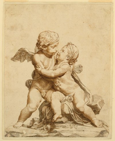 رسم، كيوبيدان يقبلان بعضهما البعض، 1750-90 بواسطة توماسو تودشيني