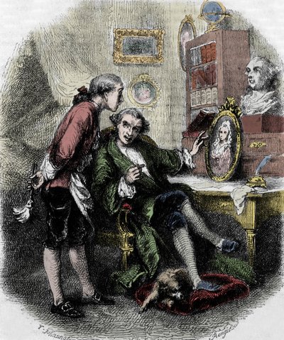 رسم توضيحي لـ "" رحلة حول غرفتي "(1794) بواسطة Xavier de Maistre. رسم توني يوهانوت بواسطة توني جوهانو