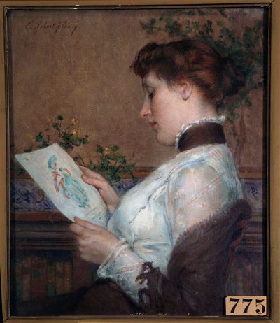 الصورة امرأة معجبة بالرسم. لوحة توني روبرت فلوري (1837-1912) أورليانز القرن التاسع عشر ، متحف الفنون الجميلة بواسطة توني روبرت فلوري