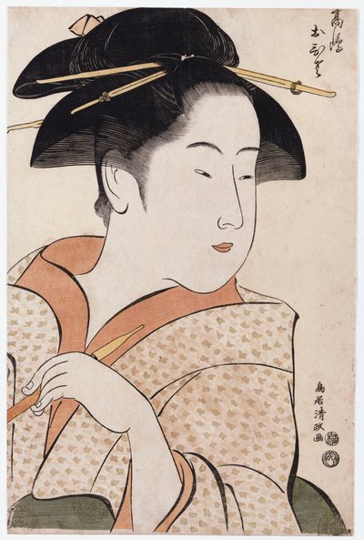 صورة تمثال نصفي لأوهيسا من تاكاشيمايا يحمل أنبوب التبغ بواسطة Torii Kiyomasa