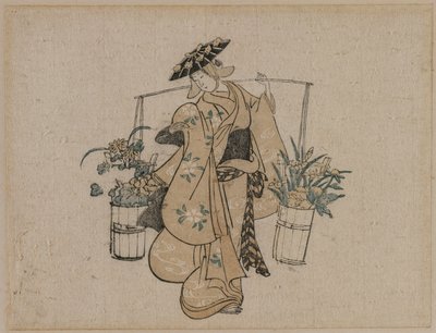 جمال يحمل دلاء من الزهور ، ج. 1696-1716. بواسطة Torii Kiyomasu