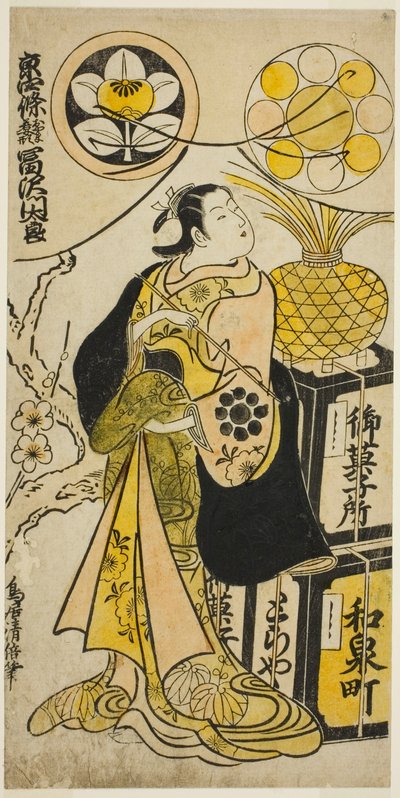 قام الممثل Tomizawa Montaro I بدور Miyako no Mae في مسرحية "Izu Genji Horai Yakata" التي قدمت في مسرح Ichimura في الشهر الحادي عشر ، 1736 بواسطة Torii Kiyomasu II