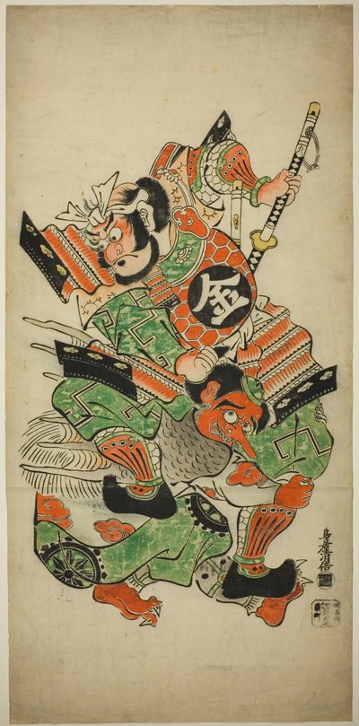 ساكاتا كينتوكي يتصارع مع تنجو بواسطة Torii Kiyomasu I
