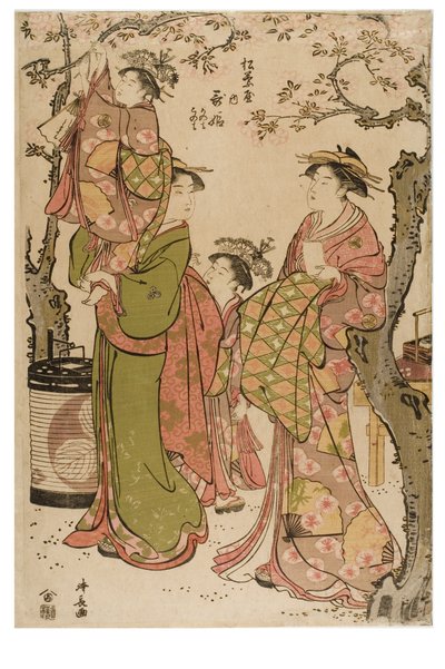 المومسات يشاهدن أزهار الكرز. يوتاهيم بيت دعارة ماتسوبايا بواسطة Torii Kiyomitsu