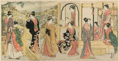 نسخة حديثة من Ushiwakamaru Serenading Princess Joruri بواسطة توري كيوناجا